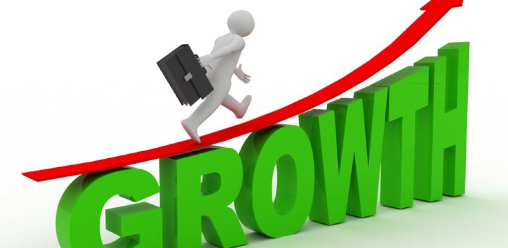 3d man run on word Growth. success concept